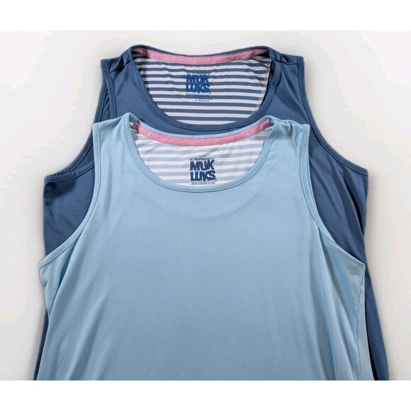 Muk Luks Other - 2 Muk Luks Pajama Tank Tops Womens L Blue Cloud Knit Sleepwear Nightshirts